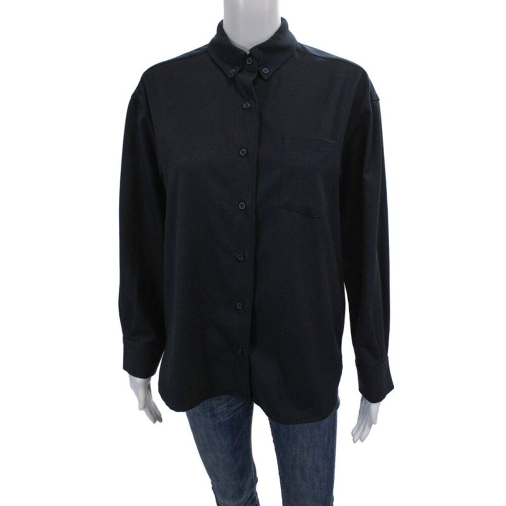 Shon Mott Womens Textured Long Sleeve Button Up Collar Blouse Black Size 01